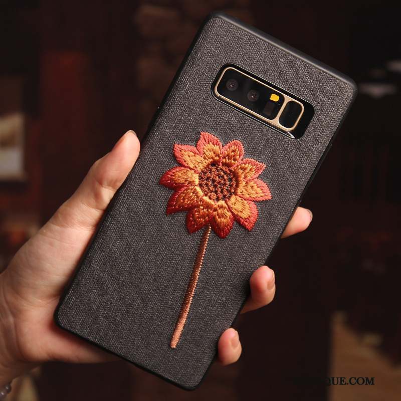 Samsung Galaxy Note 8 Coque Broderie Foncé Personnalité Protection Créatif Fleur