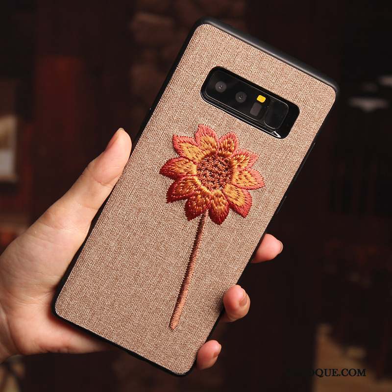 Samsung Galaxy Note 8 Coque Broderie Foncé Personnalité Protection Créatif Fleur