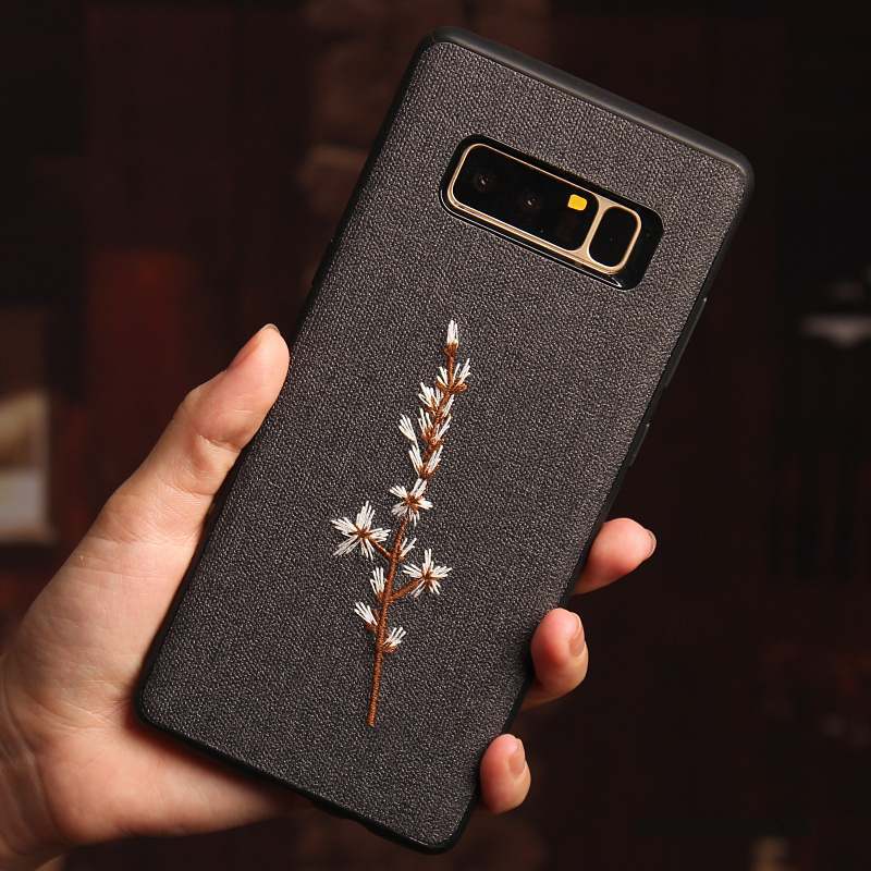 Samsung Galaxy Note 8 Coque Broderie Foncé Personnalité Protection Créatif Fleur