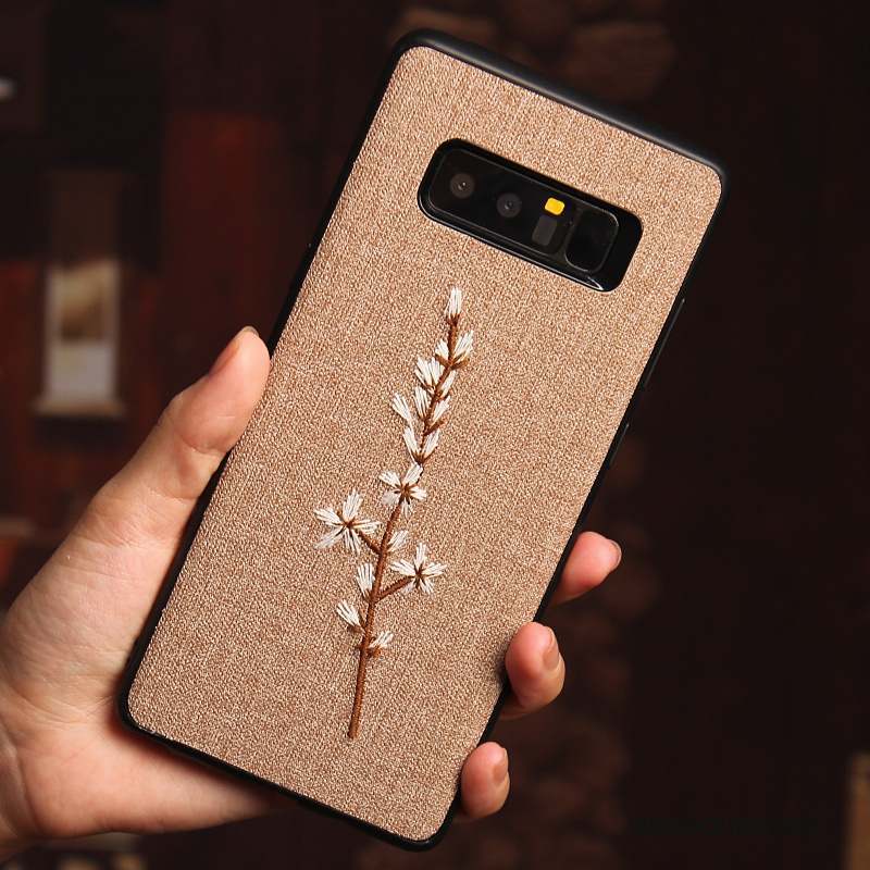 Samsung Galaxy Note 8 Coque Broderie Foncé Personnalité Protection Créatif Fleur