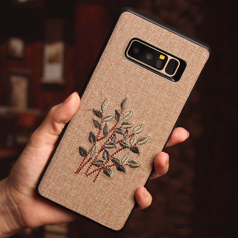 Samsung Galaxy Note 8 Coque Broderie Foncé Personnalité Protection Créatif Fleur