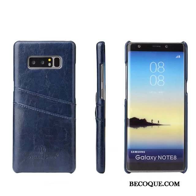 Samsung Galaxy Note 8 Coque Couvercle Arrière Étui Étui En Cuir Téléphone Portable Cuir Véritable Bleu