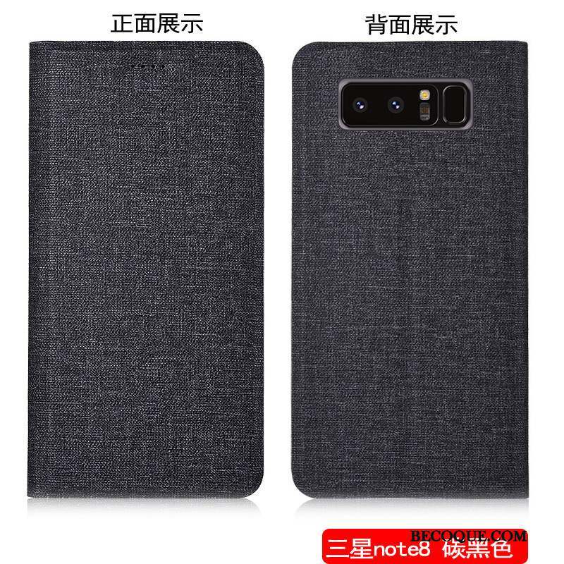 Samsung Galaxy Note 8 Coque Gris Téléphone Portable Lin Housse Protection Étui