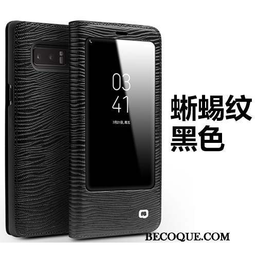 Samsung Galaxy Note 8 Cuir Véritable Étui En Cuir Téléphone Portable Coque De Téléphone Clamshell Ouvrir La Fenêtre