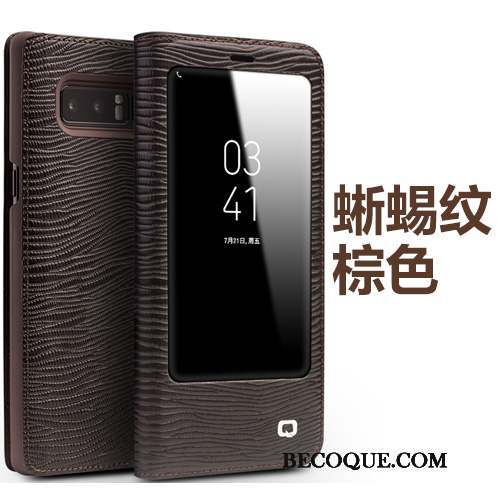 Samsung Galaxy Note 8 Cuir Véritable Étui En Cuir Téléphone Portable Coque De Téléphone Clamshell Ouvrir La Fenêtre