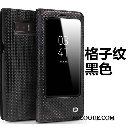 Samsung Galaxy Note 8 Cuir Véritable Étui En Cuir Téléphone Portable Coque De Téléphone Clamshell Ouvrir La Fenêtre