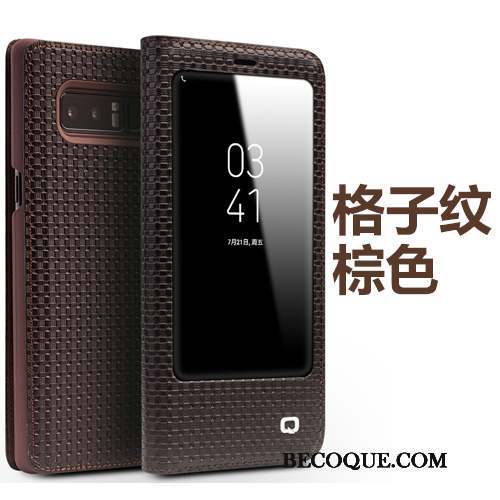 Samsung Galaxy Note 8 Cuir Véritable Étui En Cuir Téléphone Portable Coque De Téléphone Clamshell Ouvrir La Fenêtre
