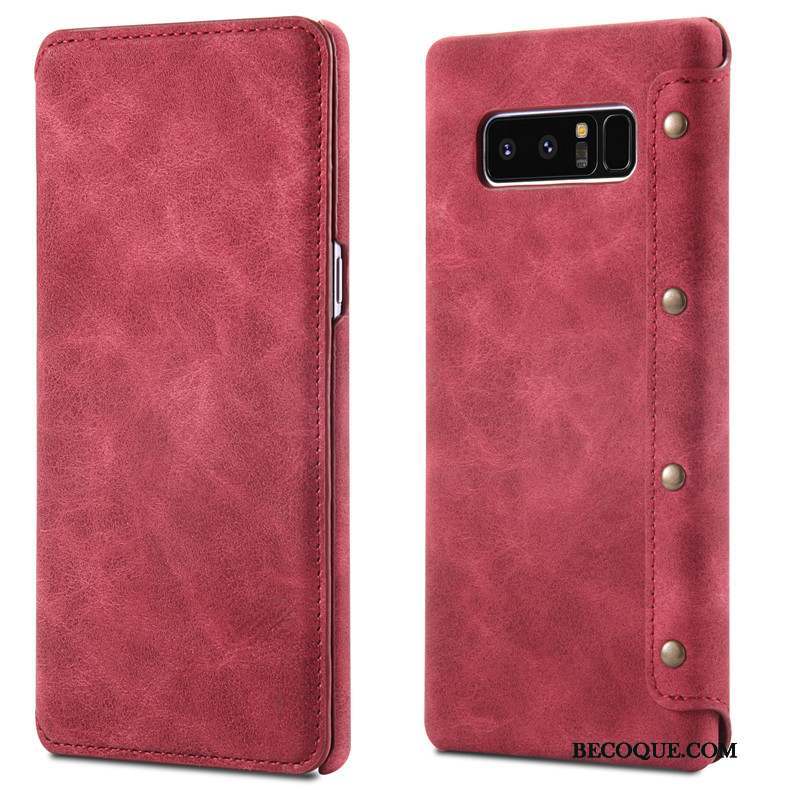 Samsung Galaxy Note 8 Difficile Étui En Cuir Protection Housse Coque De Téléphone Rouge