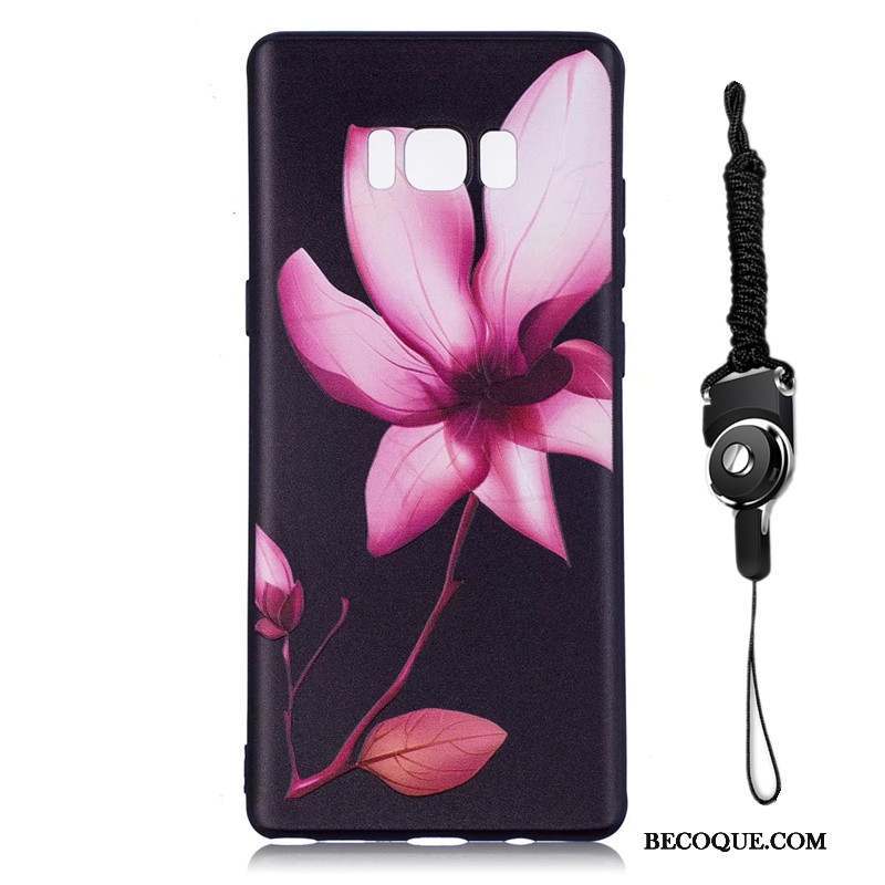 Samsung Galaxy Note 8 Fluide Doux Étui Fleurs Noir Coque Peinture