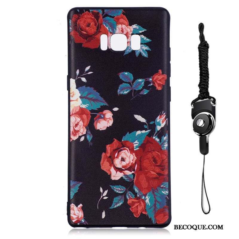 Samsung Galaxy Note 8 Fluide Doux Étui Fleurs Noir Coque Peinture