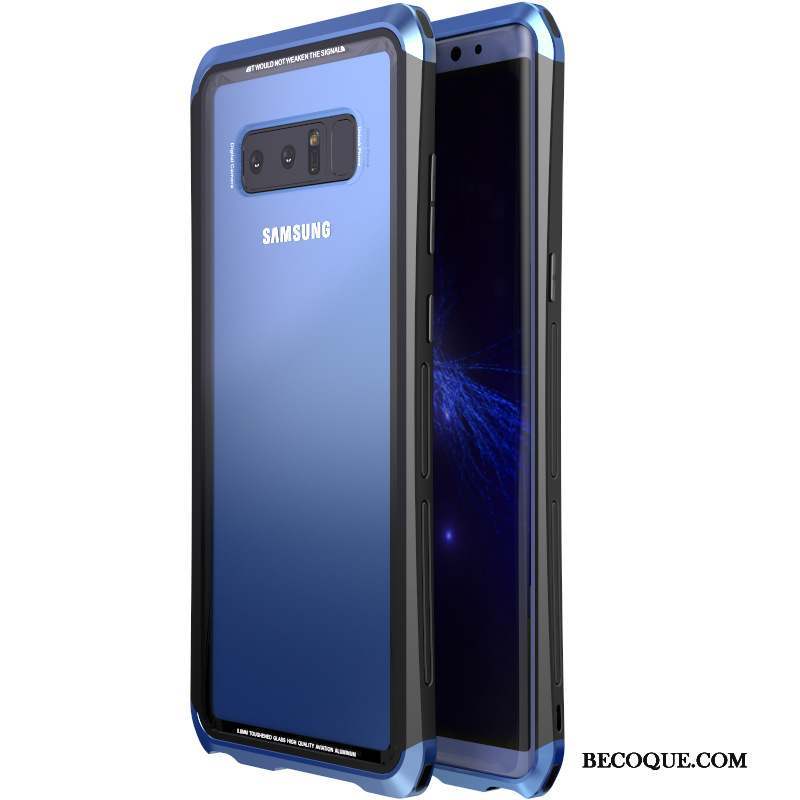 Samsung Galaxy Note 8 Incassable Verre Trempé Protection Coque Métal Border