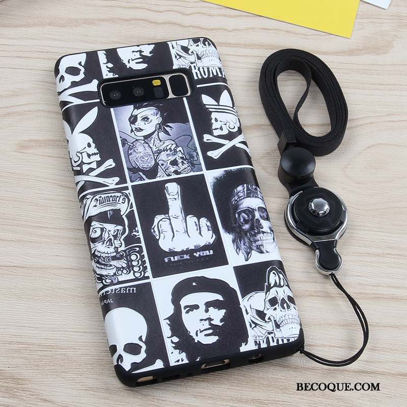 Samsung Galaxy Note 8 Noir Ornements Suspendus Silicone Coque De Téléphone Protection Blanc
