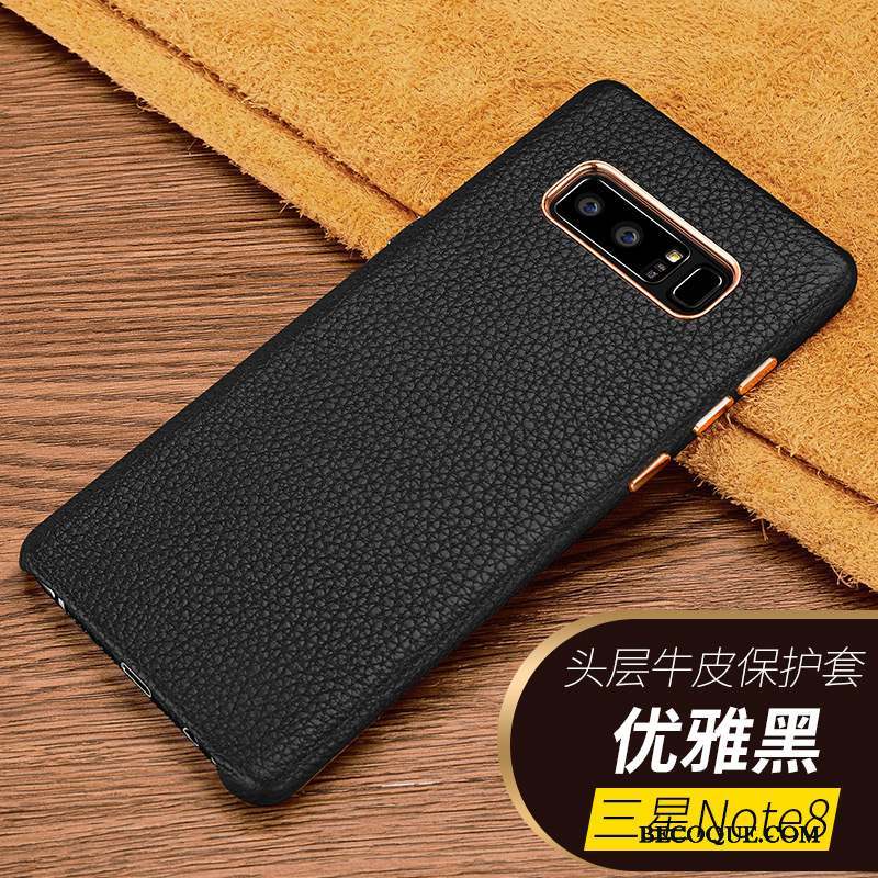 Samsung Galaxy Note 8 Tout Compris Business Incassable Noir Coque Cuir Véritable