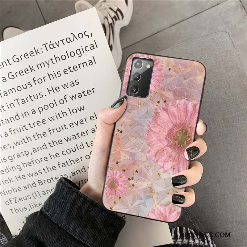Samsung Galaxy Note20 Fleurs Or Incassable Coque De Téléphone Rose Losange