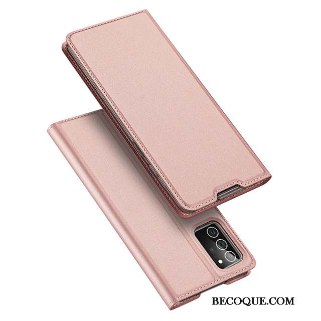 Samsung Galaxy Note20 Étui En Cuir Coque De Téléphone Très Mince Rose Incassable Clamshell