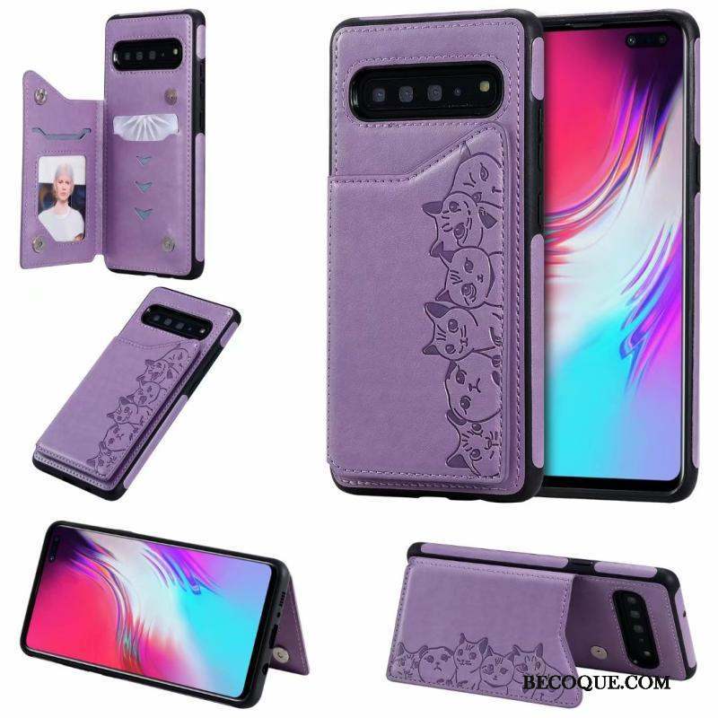 Samsung Galaxy S10 5g Coque Clamshell Étui En Cuir Motif Chat Violet