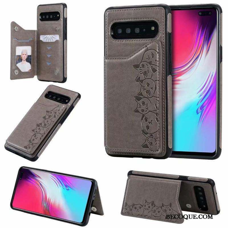 Samsung Galaxy S10 5g Coque Clamshell Étui En Cuir Motif Chat Violet