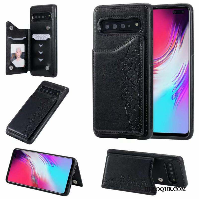 Samsung Galaxy S10 5g Coque Clamshell Étui En Cuir Motif Chat Violet