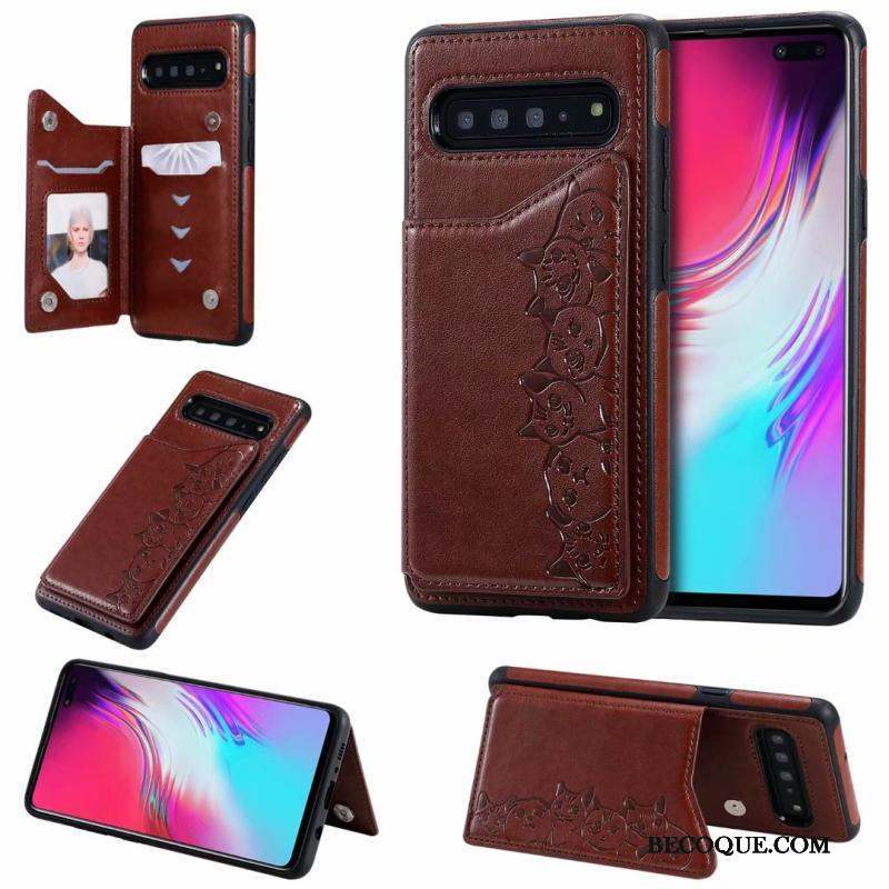 Samsung Galaxy S10 5g Coque Clamshell Étui En Cuir Motif Chat Violet