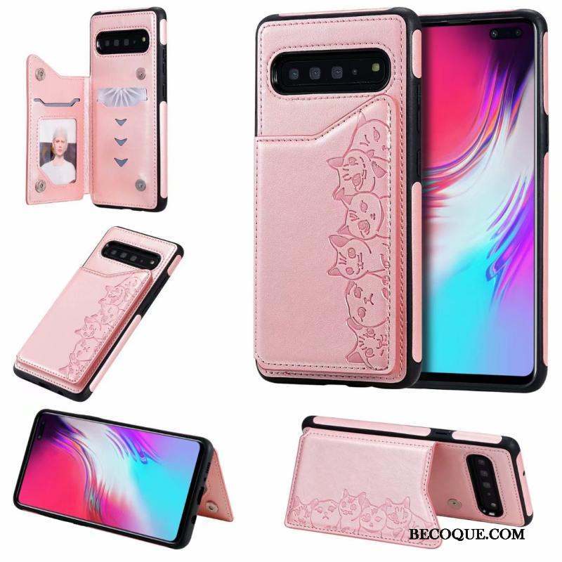 Samsung Galaxy S10 5g Coque Clamshell Étui En Cuir Motif Chat Violet