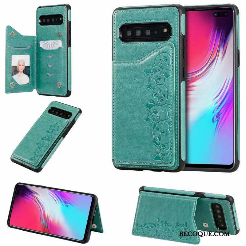 Samsung Galaxy S10 5g Coque Clamshell Étui En Cuir Motif Chat Violet