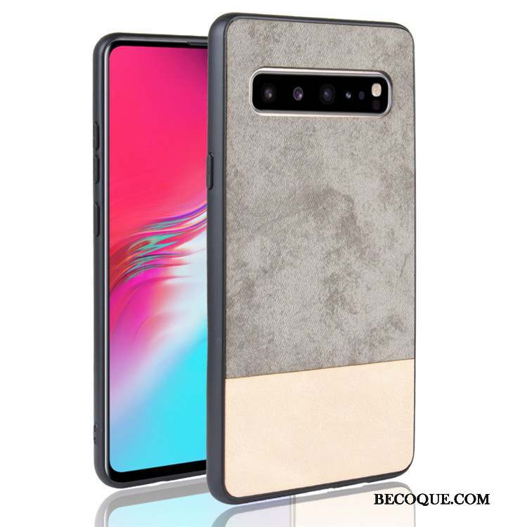 Samsung Galaxy S10 5g Coque Couture Couleurs Noir Denim Étui Protection Cuir