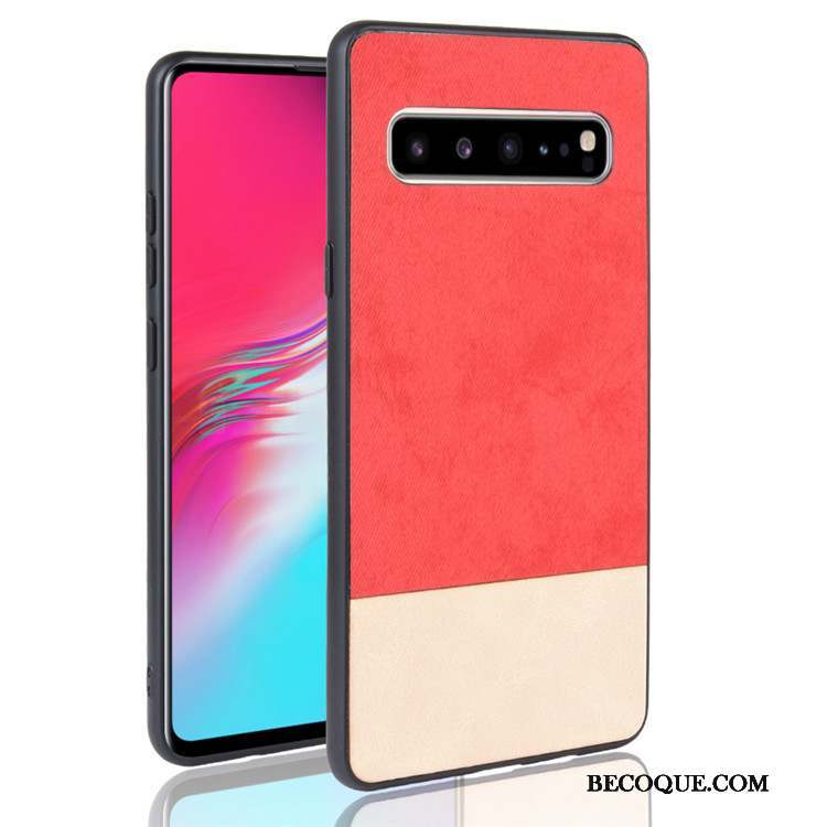 Samsung Galaxy S10 5g Coque Couture Couleurs Noir Denim Étui Protection Cuir