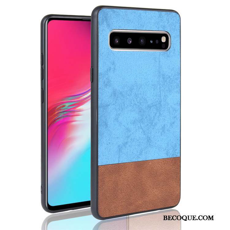 Samsung Galaxy S10 5g Coque Couture Couleurs Noir Denim Étui Protection Cuir