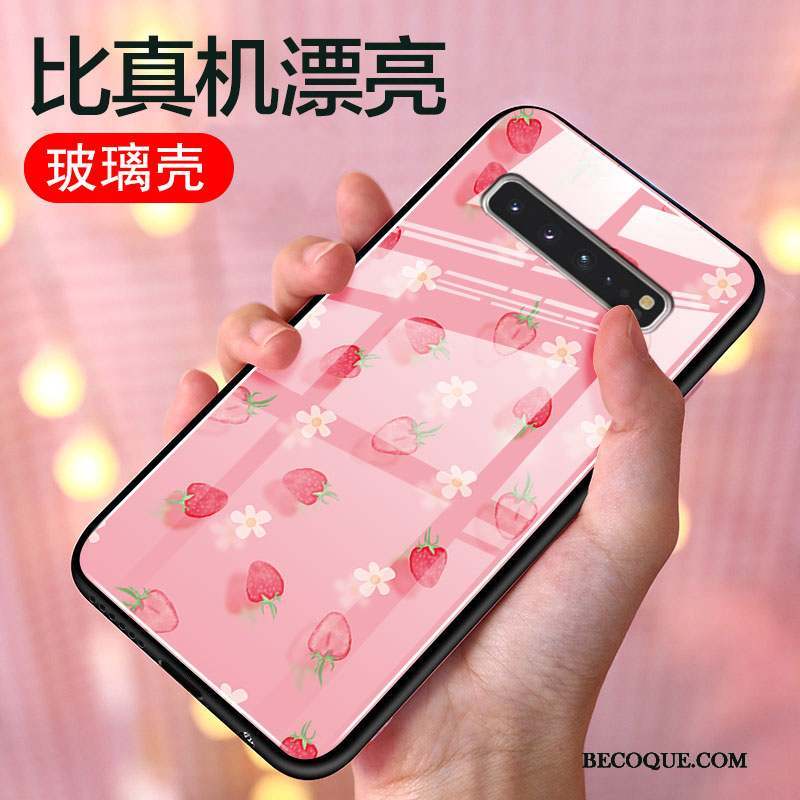 Samsung Galaxy S10 5g Coque Dessin Animé Rose Protection Frais Charmant Verre