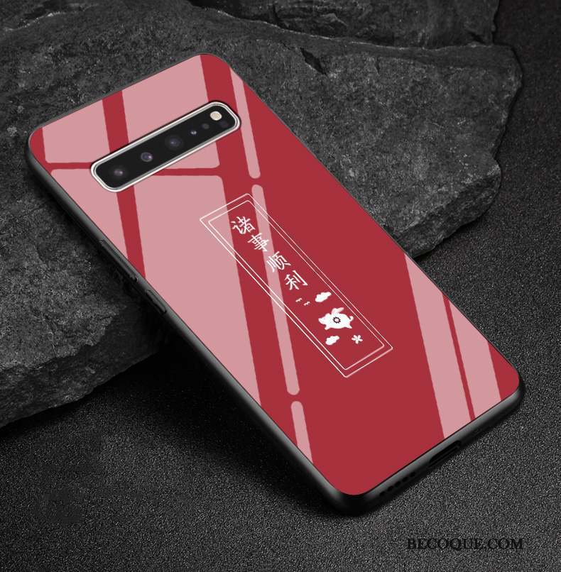 Samsung Galaxy S10 5g Verre Incassable Rouge Protection Coque De Téléphone Style Chinois