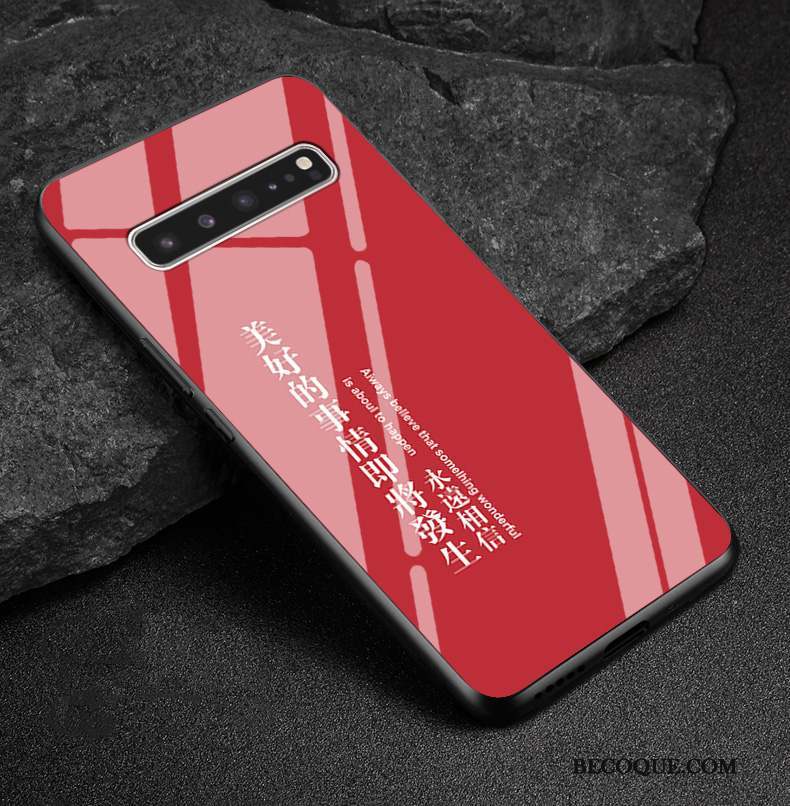 Samsung Galaxy S10 5g Verre Incassable Rouge Protection Coque De Téléphone Style Chinois