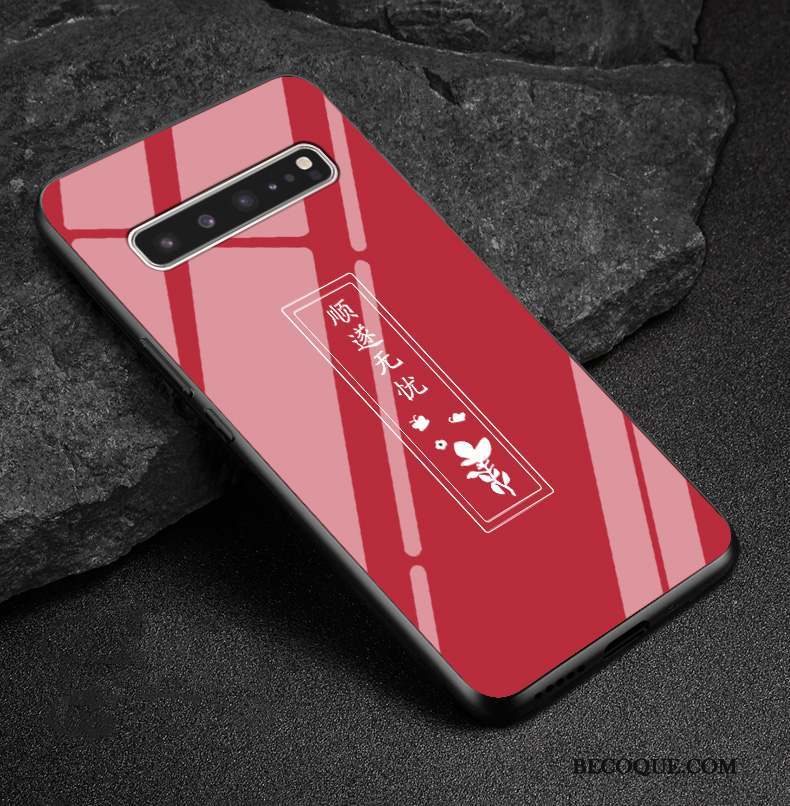 Samsung Galaxy S10 5g Verre Incassable Rouge Protection Coque De Téléphone Style Chinois