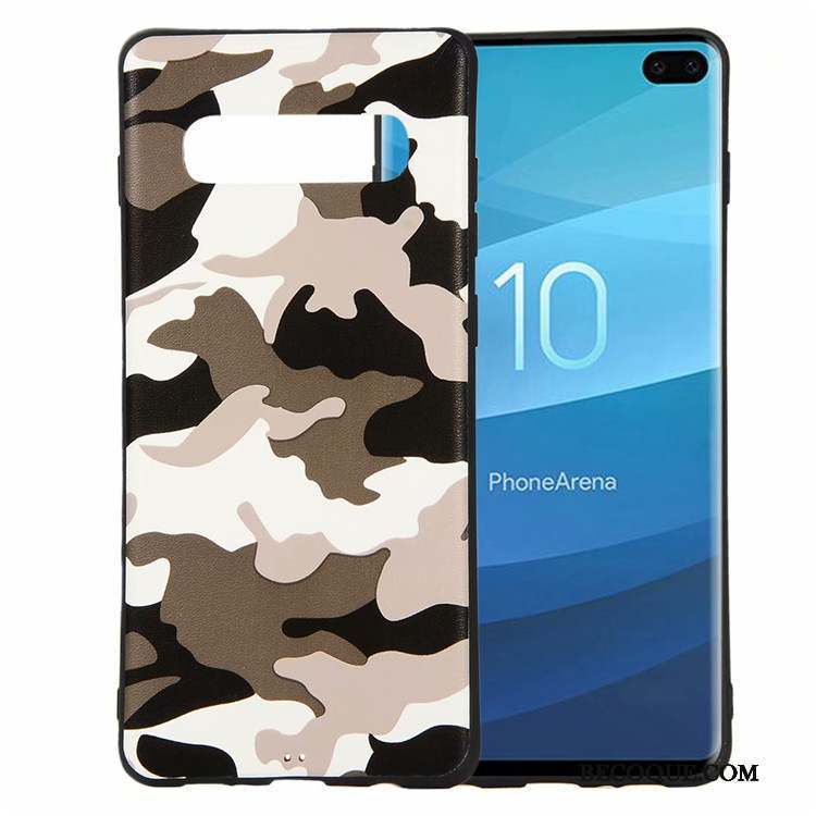 Samsung Galaxy S10+ Camouflage Pu Incassable Tout Compris Coque De Téléphone Blanc