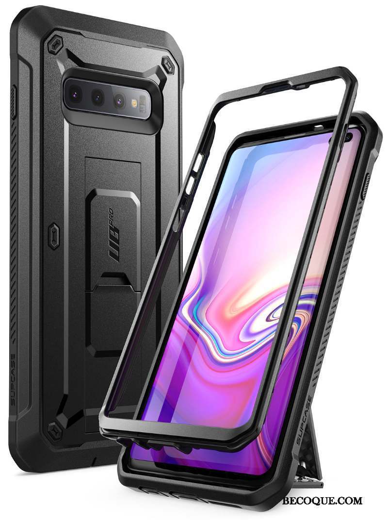 Samsung Galaxy S10+ Coque Authentique Support Noir Protection Incassable Étui