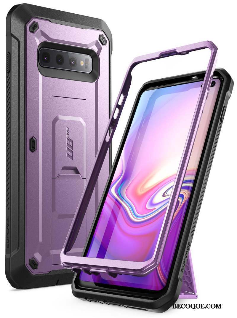 Samsung Galaxy S10+ Coque Authentique Support Noir Protection Incassable Étui