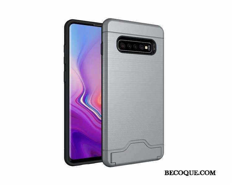 Samsung Galaxy S10+ Coque Carte Support Simple Incassable Étui Soie