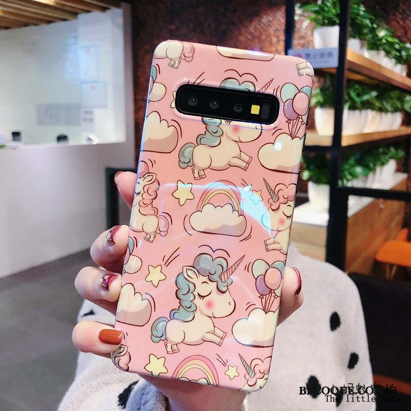 Samsung Galaxy S10+ Coque Créatif Bleu Rose Fluide Doux Charmant