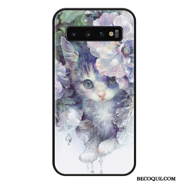 Samsung Galaxy S10+ Coque Dessin Animé Chat Art Incassable Silicone Ornements Suspendus