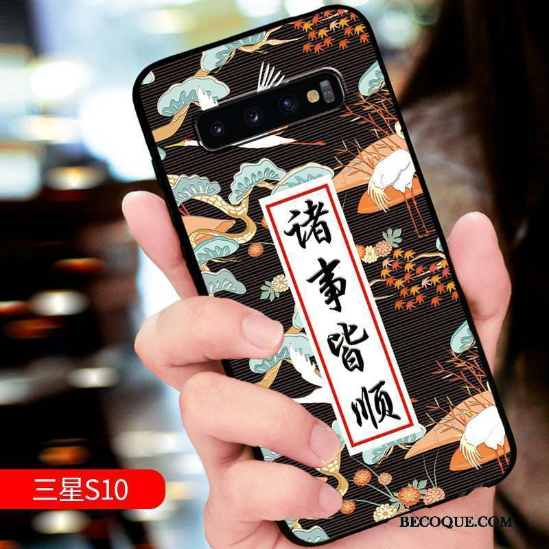 Samsung Galaxy S10 Coque Gaufrage Protection Fluide Doux Personnalité Incassable Marque De Tendance