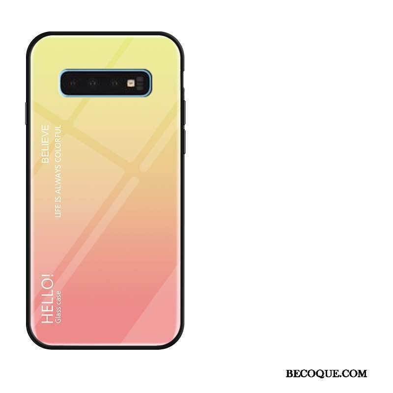 Samsung Galaxy S10 Coque Incassable Silicone Tendance Verre Jaune Net Rouge