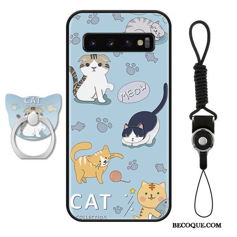 Samsung Galaxy S10+ Coque Mode Silicone Dessin Animé Chat Incassable Vert