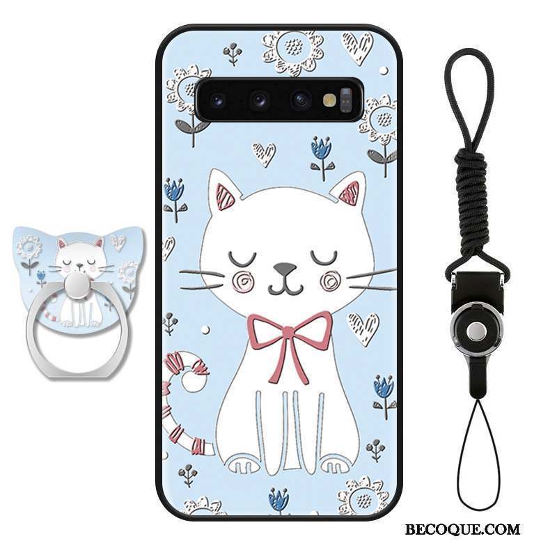 Samsung Galaxy S10+ Coque Mode Silicone Dessin Animé Chat Incassable Vert