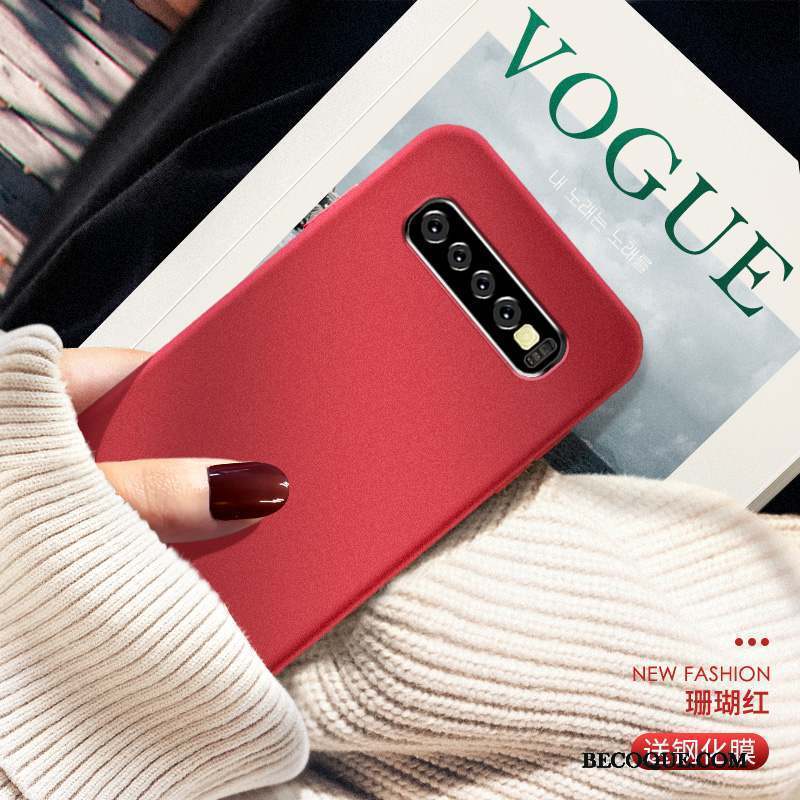 Samsung Galaxy S10+ Coque Silicone Rouge Étui Tempérer Velours Ornements Suspendus