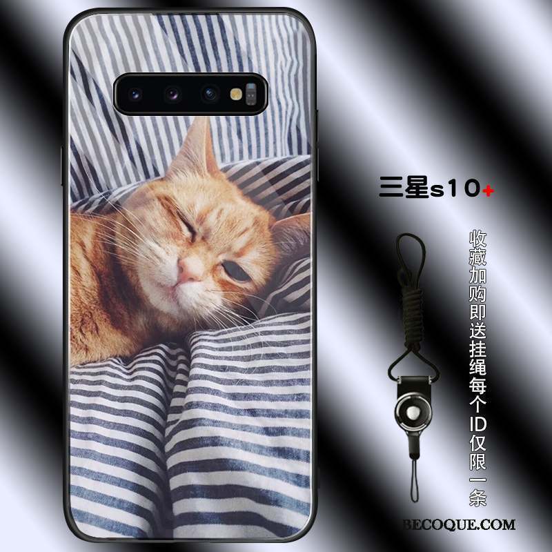 Samsung Galaxy S10+ Coque Tout Compris Bleu Chat Silicone Charmant Étui