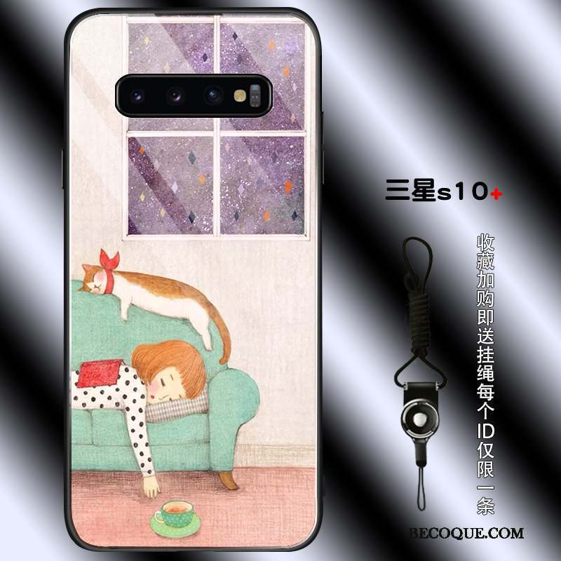 Samsung Galaxy S10+ Coque Tout Compris Bleu Chat Silicone Charmant Étui