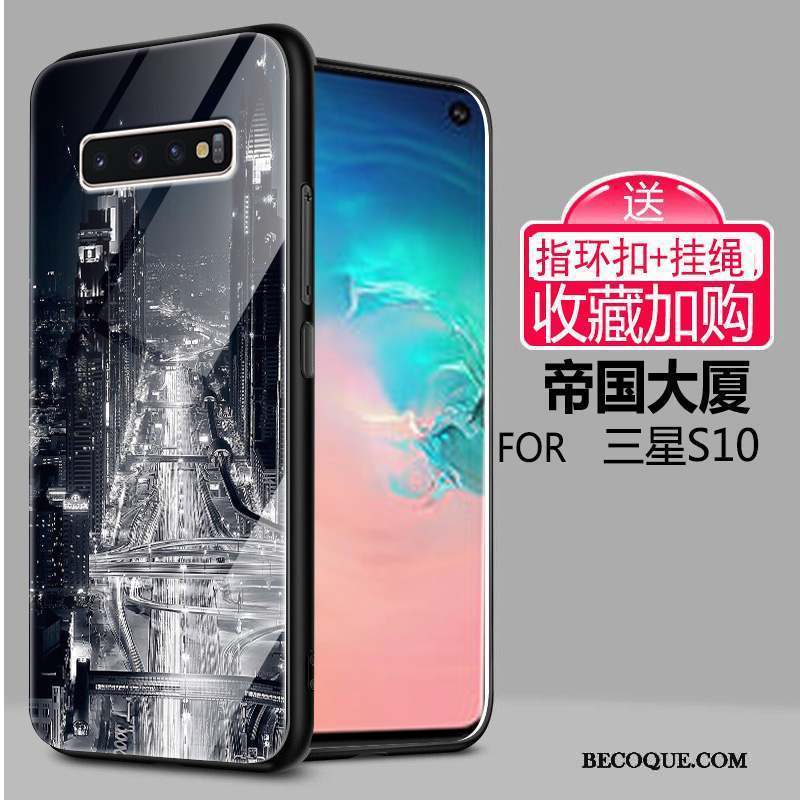 Samsung Galaxy S10 Coque Vent Créatif Incassable Silicone Verre Clair