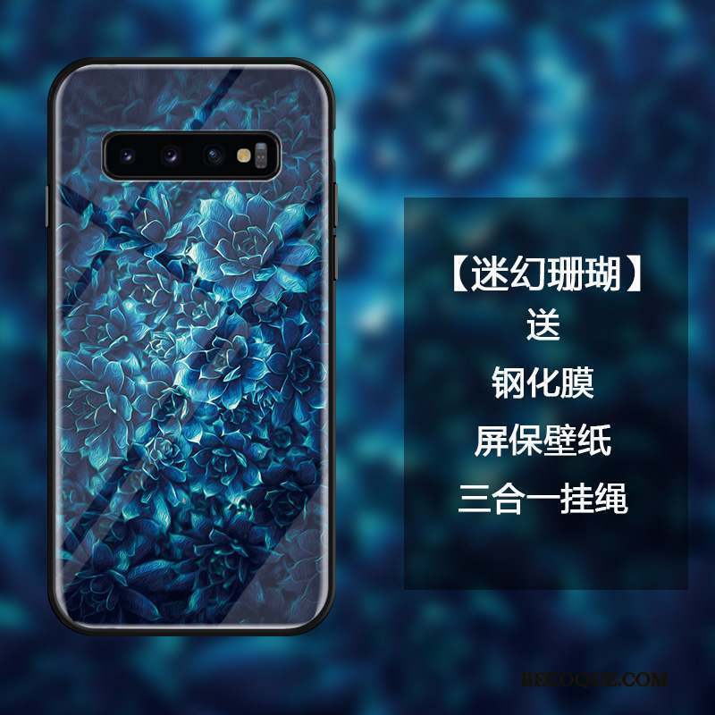 Samsung Galaxy S10 Coque Verre Trempé Frais Art Sakura Créatif Noir