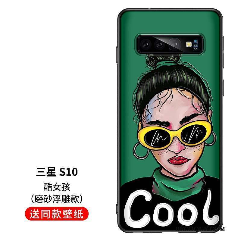 Samsung Galaxy S10 Coque Vert Silicone Fluide Doux Étui Incassable Net Rouge