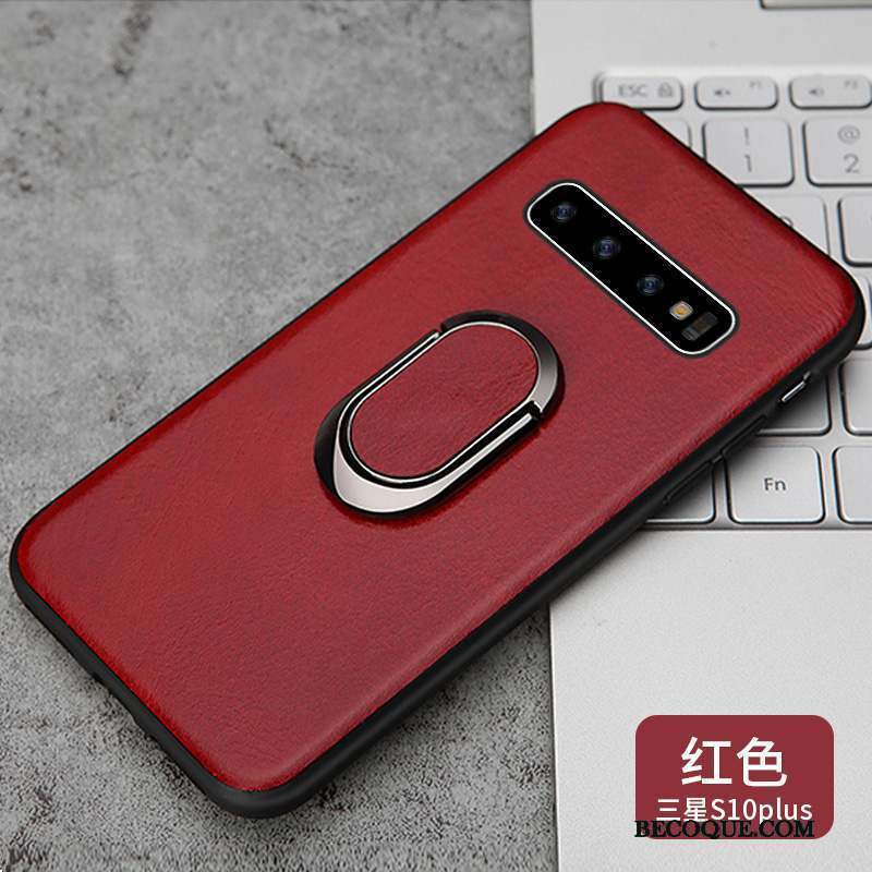 Samsung Galaxy S10+ Coque À Bord Étui Luxe Business Anneau Cuir