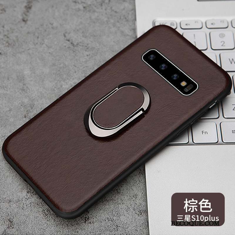 Samsung Galaxy S10+ Coque À Bord Étui Luxe Business Anneau Cuir